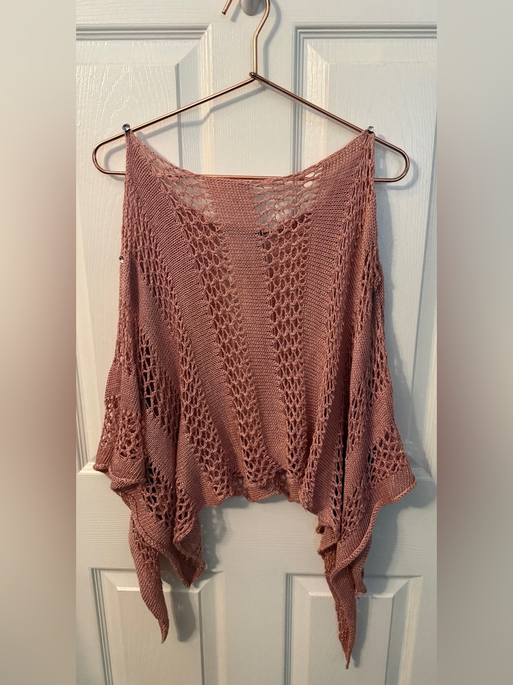 Marciano Open Knit Poncho in Dusty Rose Adorned with Rhinestone Accents